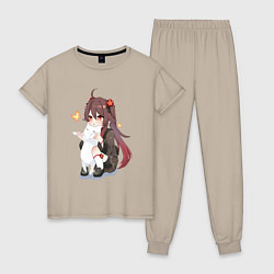 Пижама хлопковая женская ХУ ТАО И БЕЛЫЙ КОТИК, цвет: миндальный