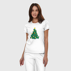 Пижама хлопковая женская Christmas Tree Made Of Green Cats, цвет: белый — фото 2