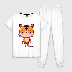 Пижама хлопковая женская 2022 Удивленный тигр, цвет: белый