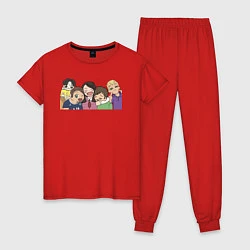 Пижама хлопковая женская Групповое фото, цвет: красный