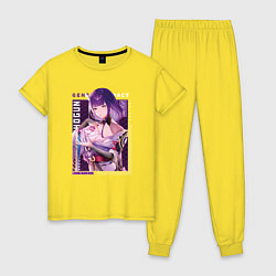 Пижама хлопковая женская Райдэн Shogun Raiden с надписями Genshin Impact, цвет: желтый