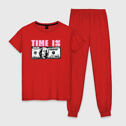 Пижама хлопковая женская Время - деньги Time Is Money, цвет: красный