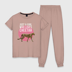 Пижама хлопковая женская Гепард Just A Girl Who Loves Cheetah, цвет: пыльно-розовый