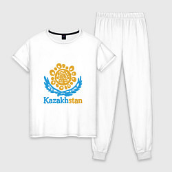 Пижама хлопковая женская Казахстан - Kazakhstan, цвет: белый