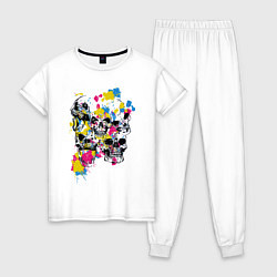 Пижама хлопковая женская Color & Skulls, цвет: белый