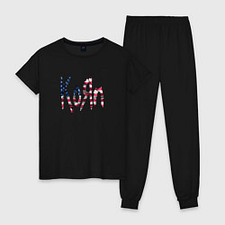 Пижама хлопковая женская KoRn, Корн флаг США, цвет: черный