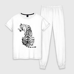 Пижама хлопковая женская Тигр со спины, цвет: белый