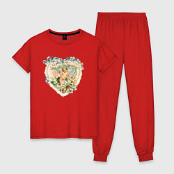 Пижама хлопковая женская Ангел в сердце, цвет: красный