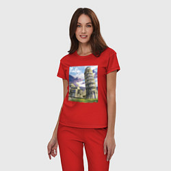 Пижама хлопковая женская Италия Пизанская башня, цвет: красный — фото 2