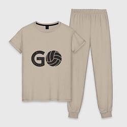 Пижама хлопковая женская Go Volleyball, цвет: миндальный