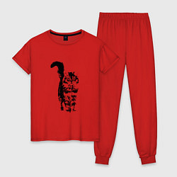 Пижама хлопковая женская КОШКА С ПУШИСТЫМ ХВОСТОМ, цвет: красный