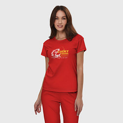 Пижама хлопковая женская Счастливая рыбацкая футболка не стирать, цвет: красный — фото 2