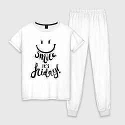 Пижама хлопковая женская Улыбнись, сегодня пятница!, цвет: белый