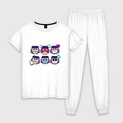 Пижама хлопковая женская Значки на Фрэнка Пины Бравл Старс Frank, цвет: белый