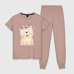 Пижама хлопковая женская Миленькая собачка чау-чау, цвет: пыльно-розовый