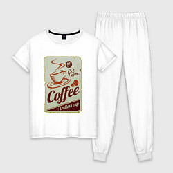 Пижама хлопковая женская Coffee Cup Retro, цвет: белый