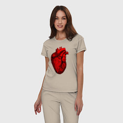 Пижама хлопковая женская Сердце анатомическое, цвет: миндальный — фото 2