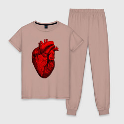 Пижама хлопковая женская Сердце анатомическое, цвет: пыльно-розовый