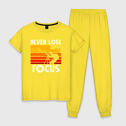 Пижама хлопковая женская Never lose focus, цвет: желтый