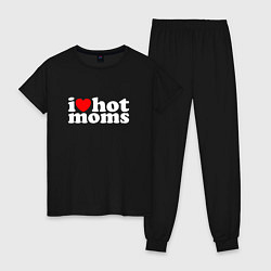 Пижама хлопковая женская I LOVE HOT MOMS, цвет: черный