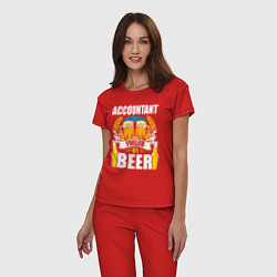 Пижама хлопковая женская Бухгалтер подпитывается пивом, цвет: красный — фото 2