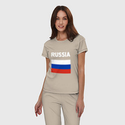 Пижама хлопковая женская Russian Flag, цвет: миндальный — фото 2