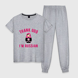 Пижама хлопковая женская Спасибо, я русский, цвет: меланж