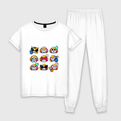 Пижама хлопковая женская Значки на Вольта Пины Бравл Старс Surge, цвет: белый