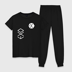 Пижама хлопковая женская Логотип группы exo, цвет: черный