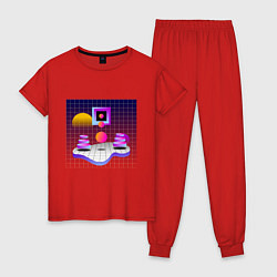 Пижама хлопковая женская АБСТРАКЦИЯ ПРОСТРАНСТВА, цвет: красный