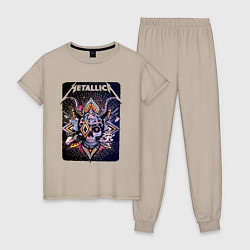 Пижама хлопковая женская Metallica Playbill Art skull, цвет: миндальный