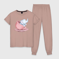 Пижама хлопковая женская Милый Слонёнок Внутри Чашки, цвет: пыльно-розовый