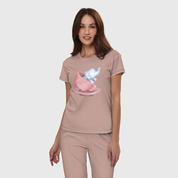 Пижама хлопковая женская Милый Слонёнок Внутри Чашки, цвет: пыльно-розовый — фото 2