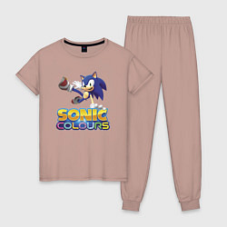 Пижама хлопковая женская Sonic Colours Hedgehog Video game, цвет: пыльно-розовый