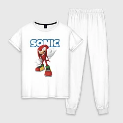 Пижама хлопковая женская Knuckles Echidna Sonic Video game Ехидна Наклз Вид, цвет: белый