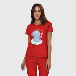 Пижама хлопковая женская Милый Слонёнок На Облаке Со Звездой, цвет: красный — фото 2