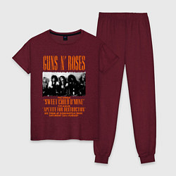 Пижама хлопковая женская GUNS-N-ROSES АФИША, цвет: меланж-бордовый