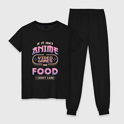 Пижама хлопковая женская Anime Food Video Games, цвет: черный