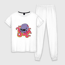 Пижама хлопковая женская Skull Octopus, цвет: белый