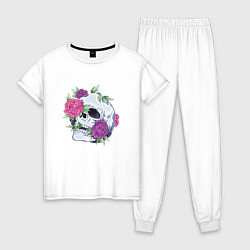 Пижама хлопковая женская Череп с цветами Flower Skull, цвет: белый