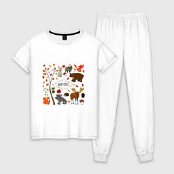 Пижама хлопковая женская SET OF FOREST ANIMALS, цвет: белый