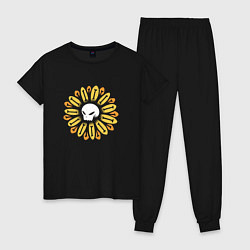 Пижама хлопковая женская Череп Подсолнух Sunflower Skull, цвет: черный