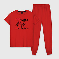 Пижама хлопковая женская Арт на группу Sex Pistols, цвет: красный