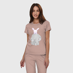 Пижама хлопковая женская Милый Слонёнок и Крольчонок, цвет: пыльно-розовый — фото 2