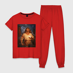 Пижама хлопковая женская Небесный огонь в руке Сварога, цвет: красный
