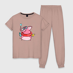 Пижама хлопковая женская Слоненок идет купаться, цвет: пыльно-розовый