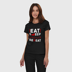 Пижама хлопковая женская Надпись Eat Sleep Lineage 2 Repeat, цвет: черный — фото 2