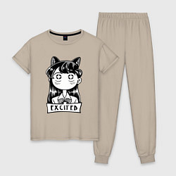Пижама хлопковая женская Взволнованная Коми-сан, цвет: миндальный