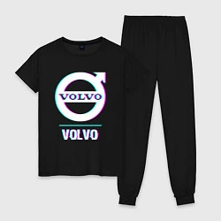 Пижама хлопковая женская Значок Volvo в стиле Glitch, цвет: черный