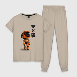 Пижама хлопковая женская Оранжевый робот с логотипом LDR, цвет: миндальный
